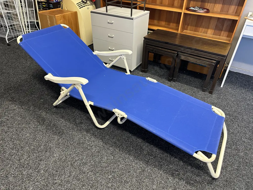 Blue & White Sun Lounger With Removable Squab Image 1++