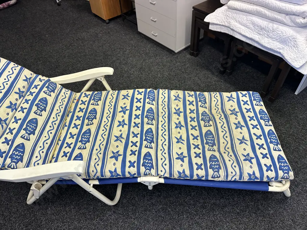 Blue & White Sun Lounger With Removable Squab Image 1++