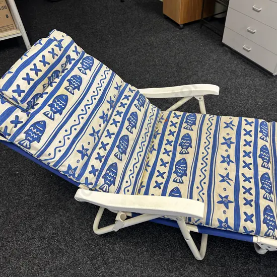 Blue & White Sun Lounger With Removable Squab