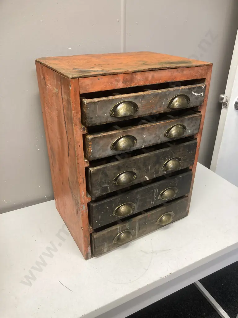 Vintage  6 Drawer Chest, Brass Pull Handles, Sectioned Drawers. H54 W42 D29cm Image 1++