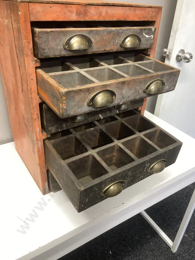 Vintage  6 Drawer Chest, Brass Pull Handles, Sectioned Drawers. H54 W42 D29cm Image 1++