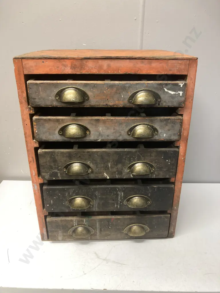 Vintage  6 Drawer Chest, Brass Pull Handles, Sectioned Drawers. H54 W42 D29cm Image 1++