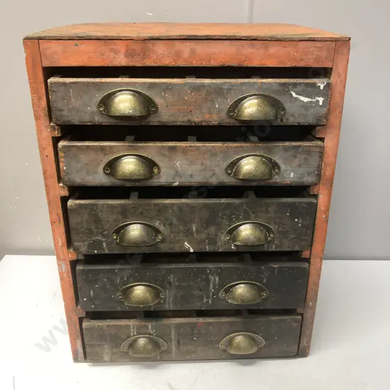 Vintage  6 Drawer Chest, Brass Pull Handles, Sectioned Drawers. H54 W42 D29cm