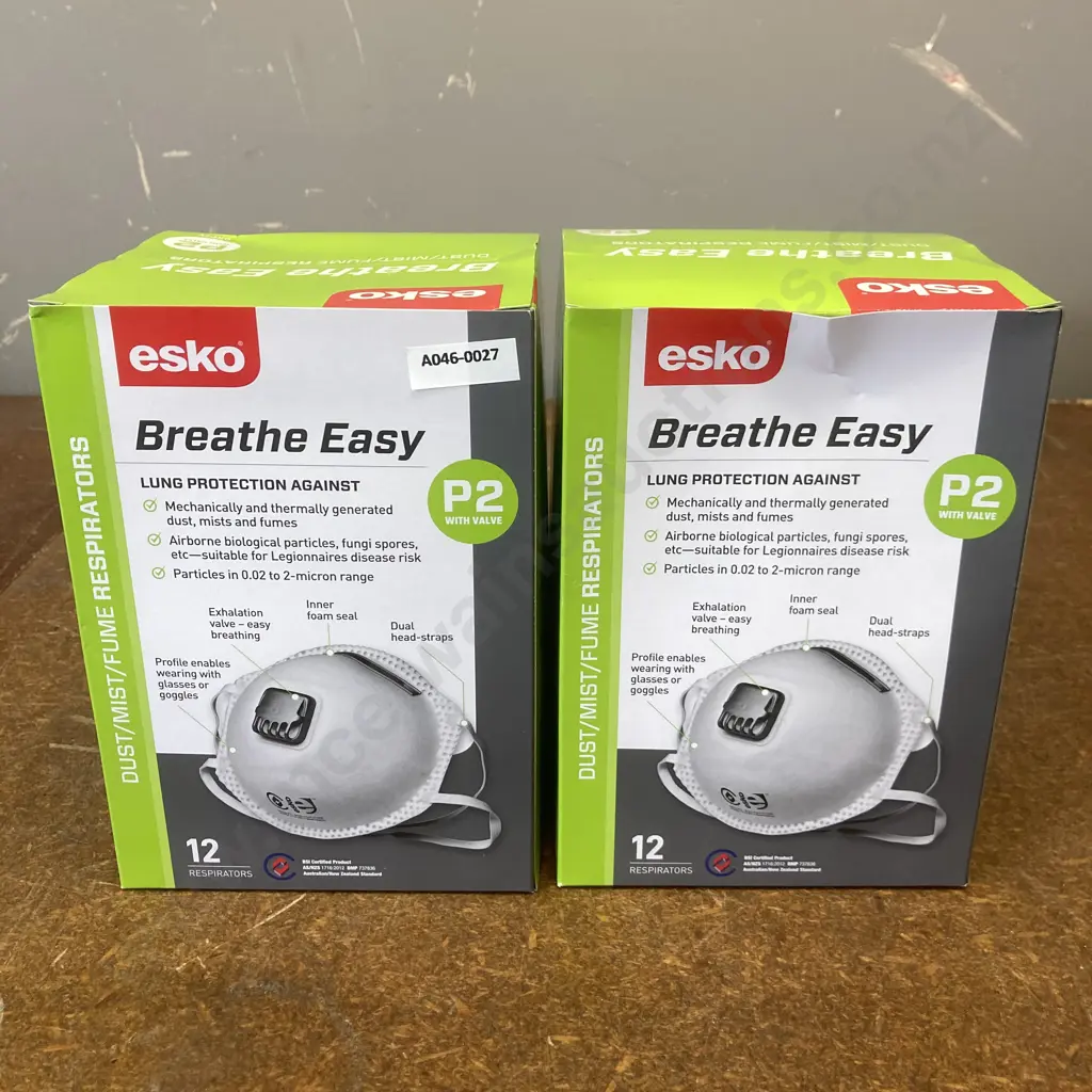 Esko P2 Breathe Easy Valved Dust/Mist/Fume Respirator Masks, 2 x Boxes of 12 Image 1++