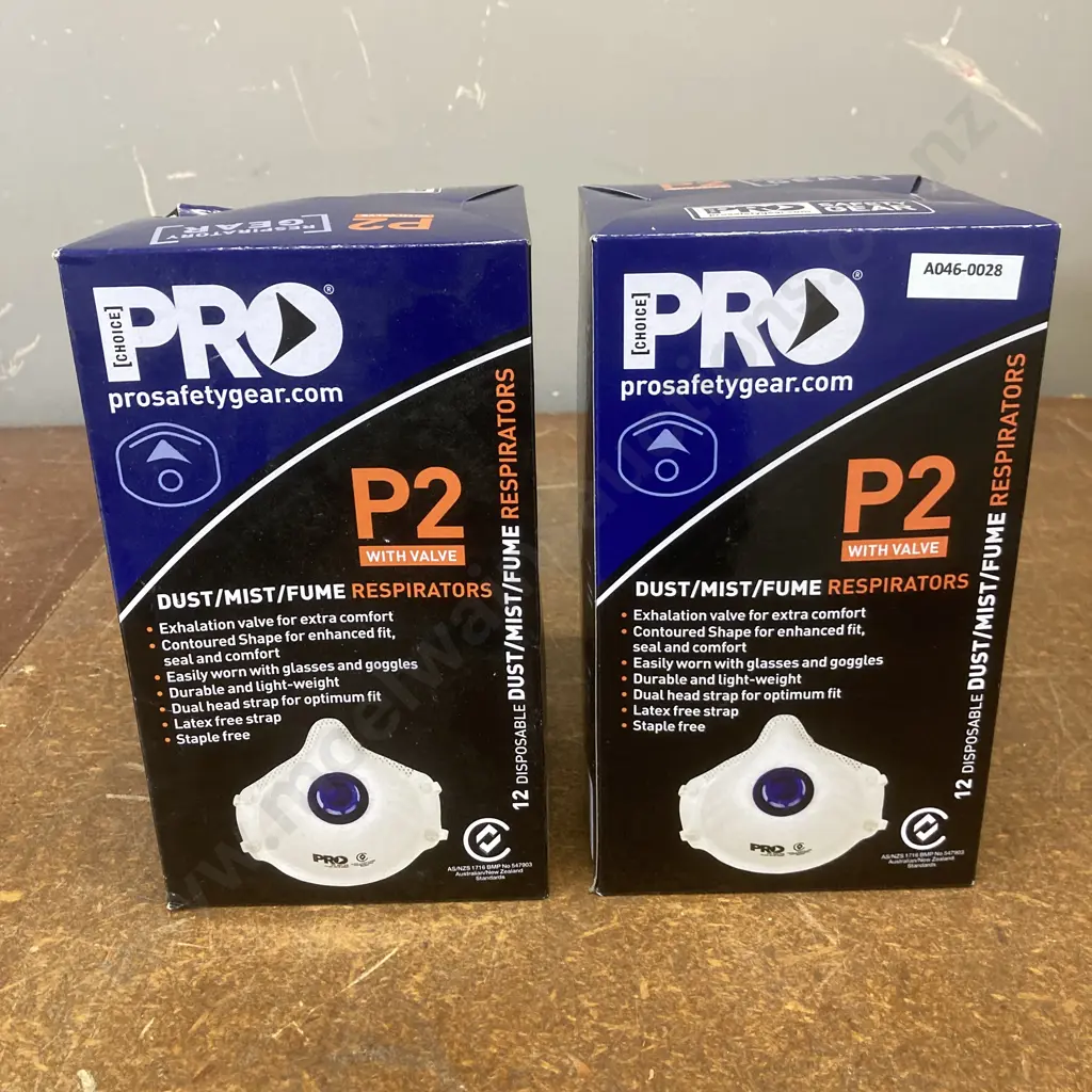 Pro Safety Gear P2 Disposable Valved Dust/Mist/Fume Respirator Masks, 2 x Boxes of 12 Image 1++