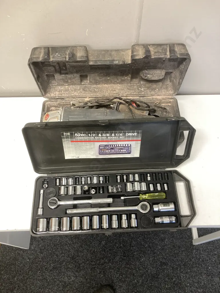 Vintage Socket Set & Ozito Angle Grinder In Case Image 1++