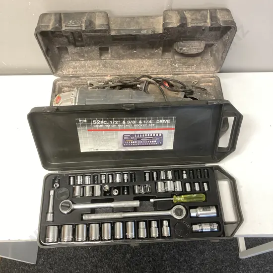 Vintage Socket Set & Ozito Angle Grinder In Case