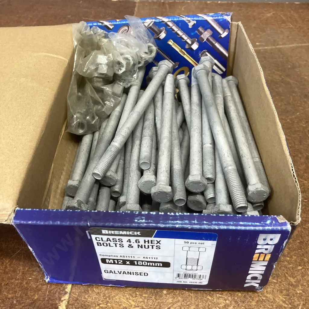 49 x Bremick Class 4.6 Hex Bolts & Nuts M12 x 180mm Galvanised Image 1++