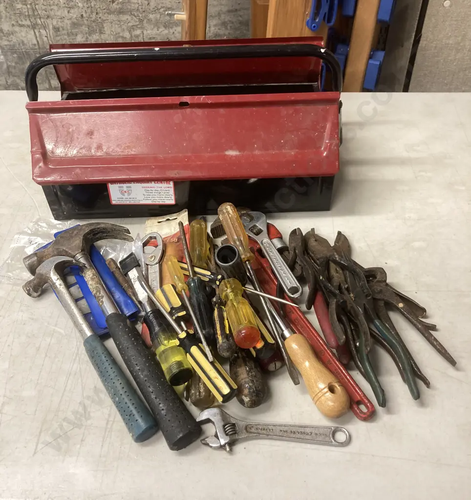 Vintage Steel Toolbox (Italy) With Assorted Handtools Image 1++