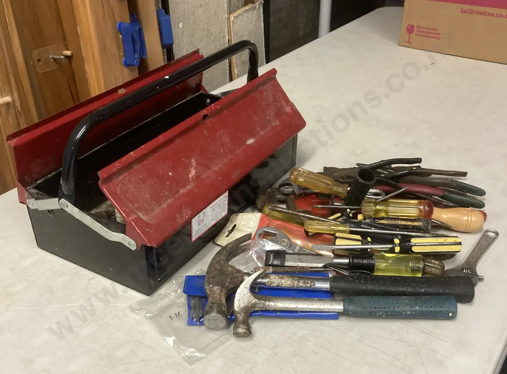 Vintage Steel Toolbox (Italy) With Assorted Handtools Image 1++