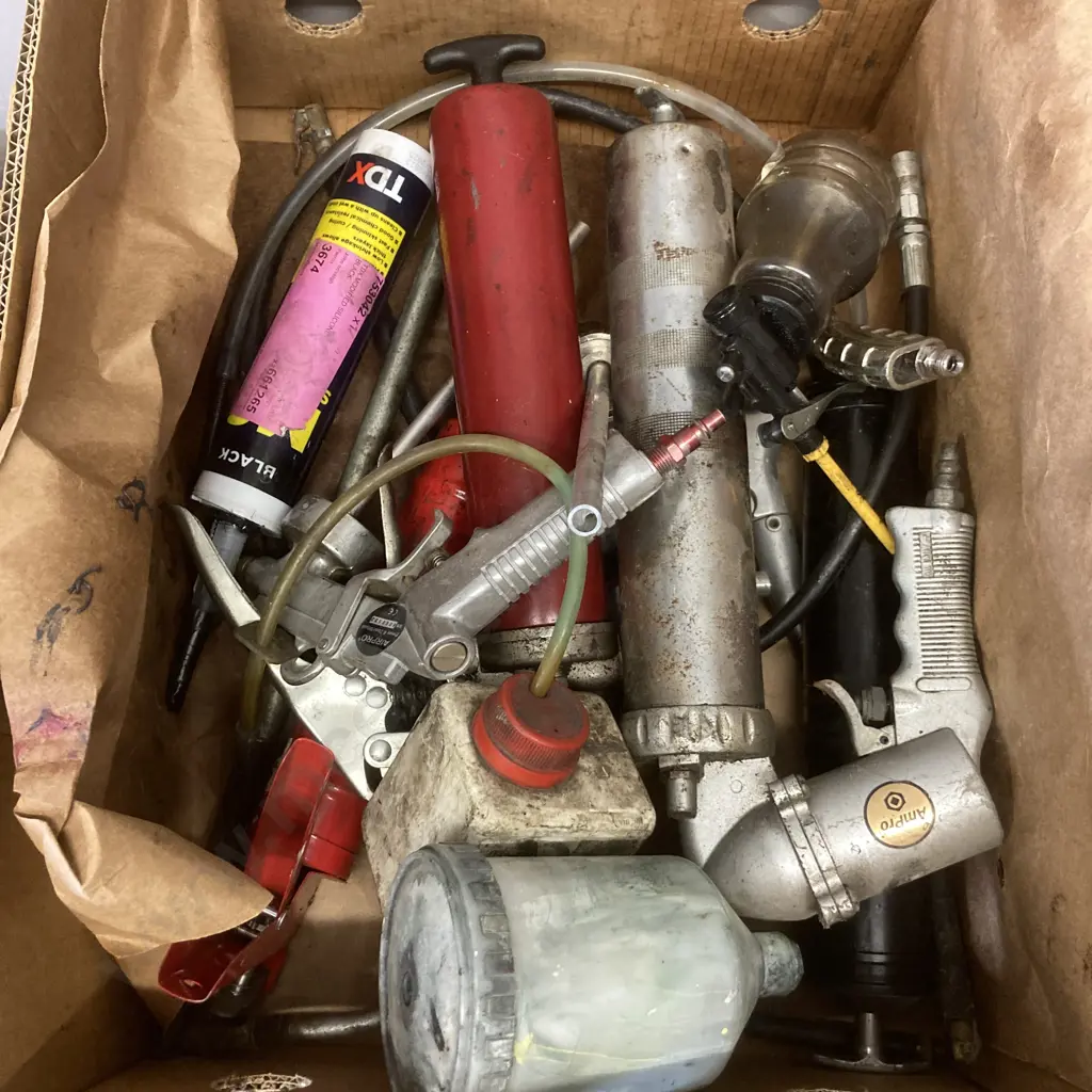 Box Lot Grease Guns, Air Tools, Caulk Gun Etc Image 1++