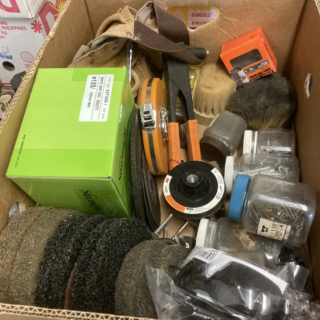 Box Lot Discs, Bolts, Safety Glasses Etc Image 1++