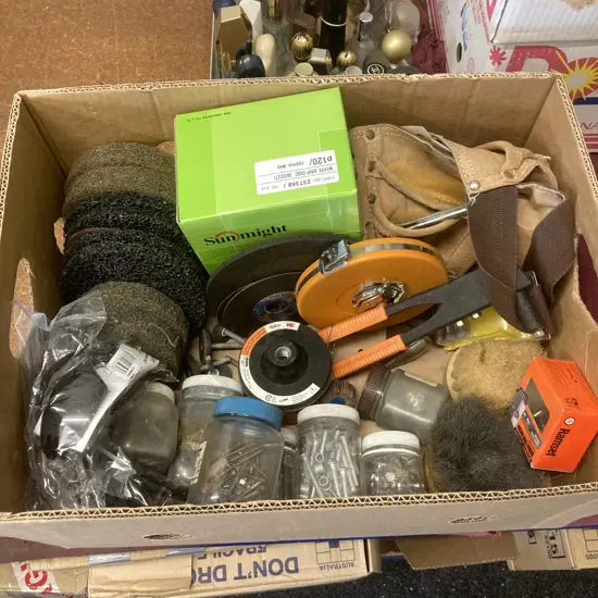 Box Lot Discs, Bolts, Safety Glasses Etc