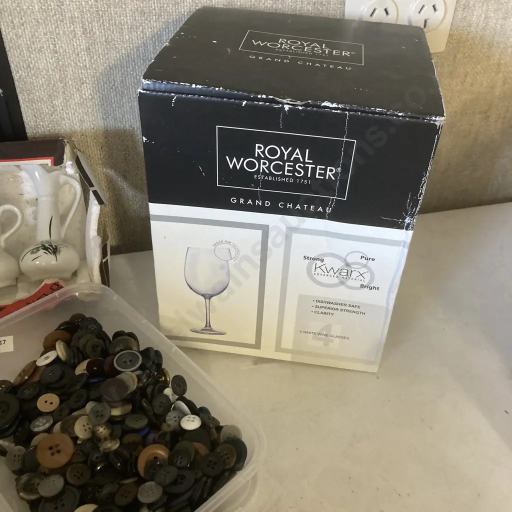 Flower Vases, Buttons, Watch Set & Royal Worcestor Glasses Image 1++