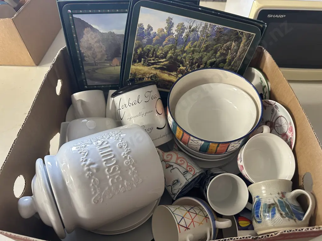 Assorted Placemats, Crockery, Biscuit Barrel Etc Image 1++