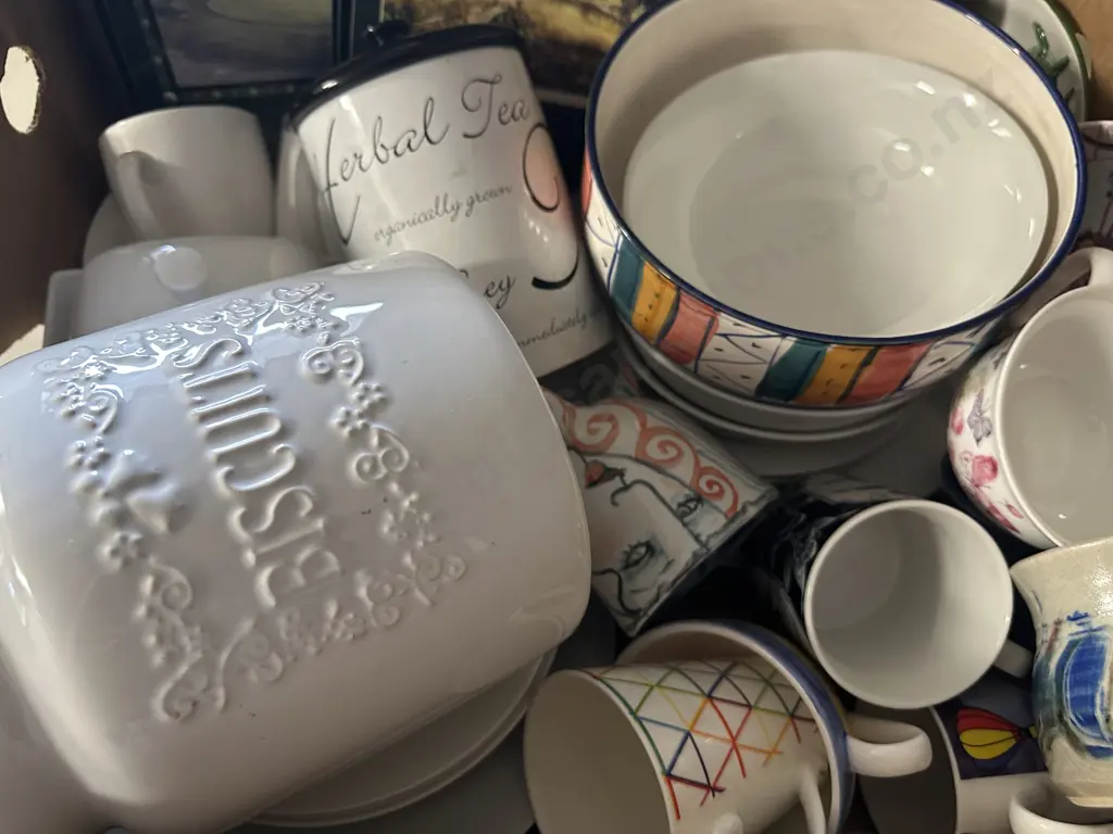 Assorted Placemats, Crockery, Biscuit Barrel Etc Image 1++