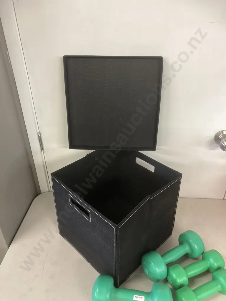 Black & Pink Lidded Storage Cubes & 2 Pairs Of Dumbbells Image 1++