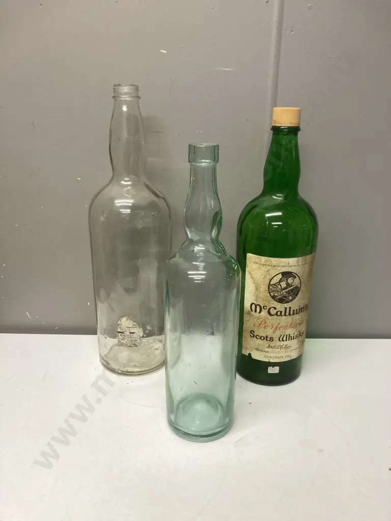 Large McCallums & Dewars Whisky Bottles & Picon Bitters Glass Bottle. H 33 to 55cm Image 1++