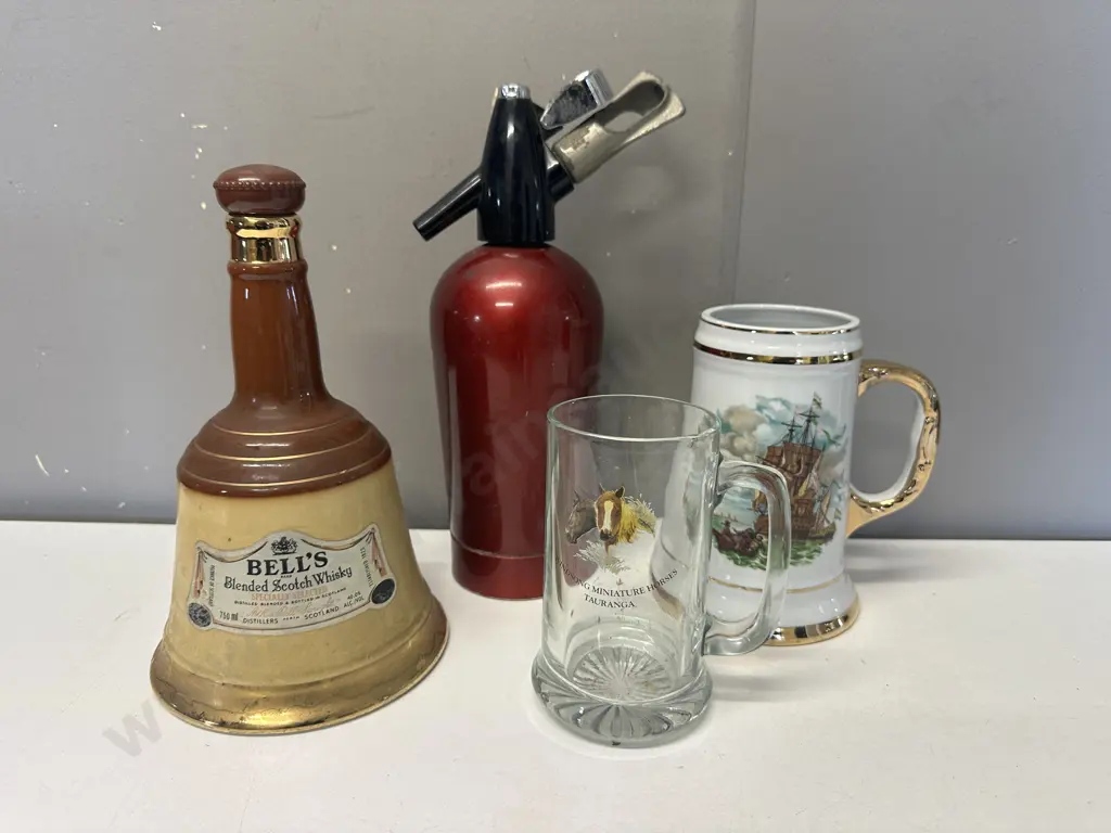 Sparklets Soda Syphon, Bells Whiskey Decanter, Beer Handles Image 1++