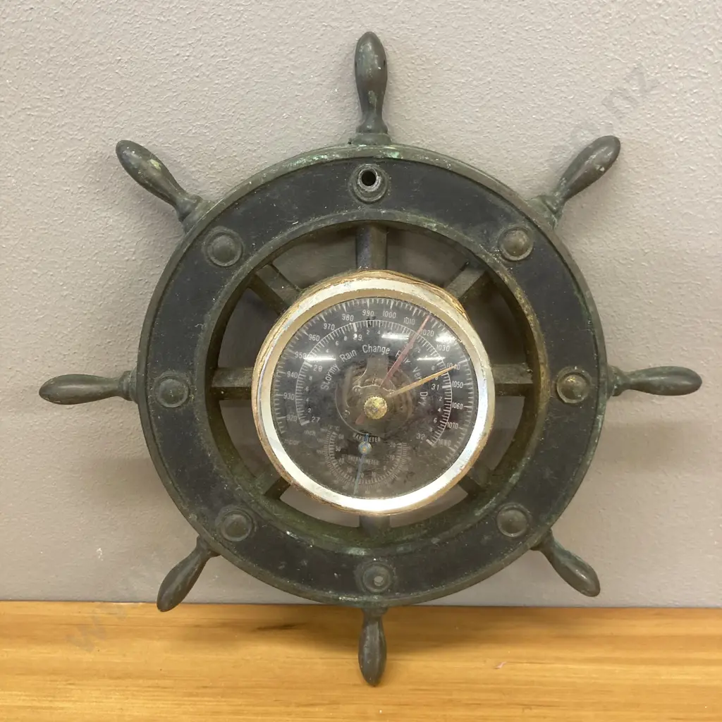 Vintage Ships Wheel Barometer Made In Japan Image 1++