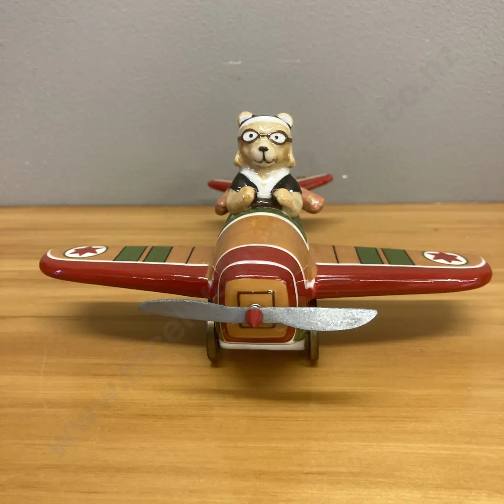 Very Rare Vintage Villeroy & Boch Christmas Teddy Bear Aeroplane, H8 L17 W17cm Image 1++