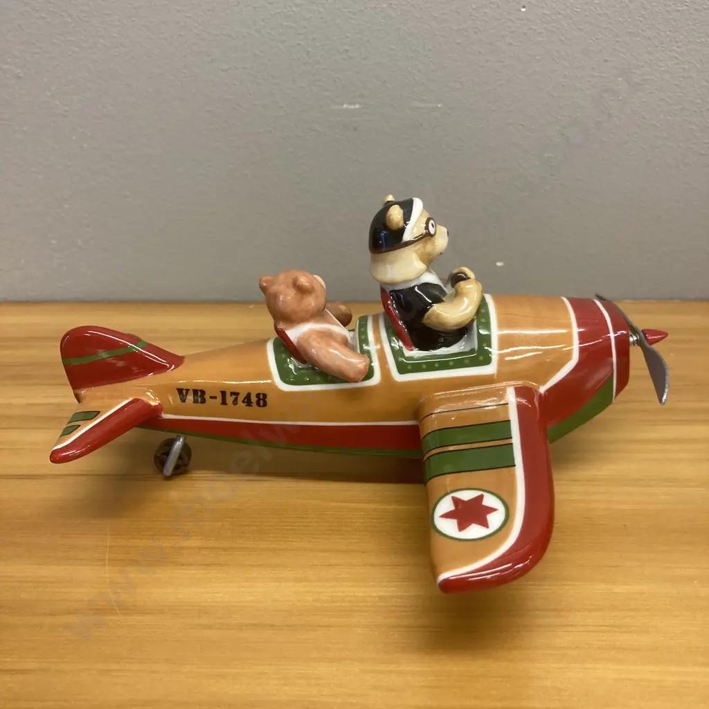 Very Rare Vintage Villeroy & Boch Christmas Teddy Bear Aeroplane, H8 L17 W17cm Image 1++