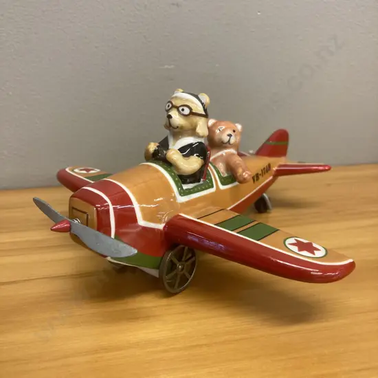 Very Rare Vintage Villeroy & Boch Christmas Teddy Bear Aeroplane, H8 L17 W17cm