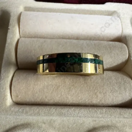 Gold Coloured Ring With Green Stripe