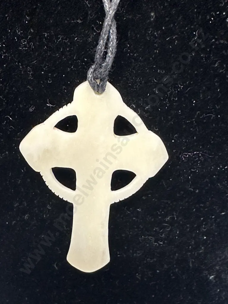 Bone Celtic Cross Necklace With Small Piece Of Paua Image 1++
