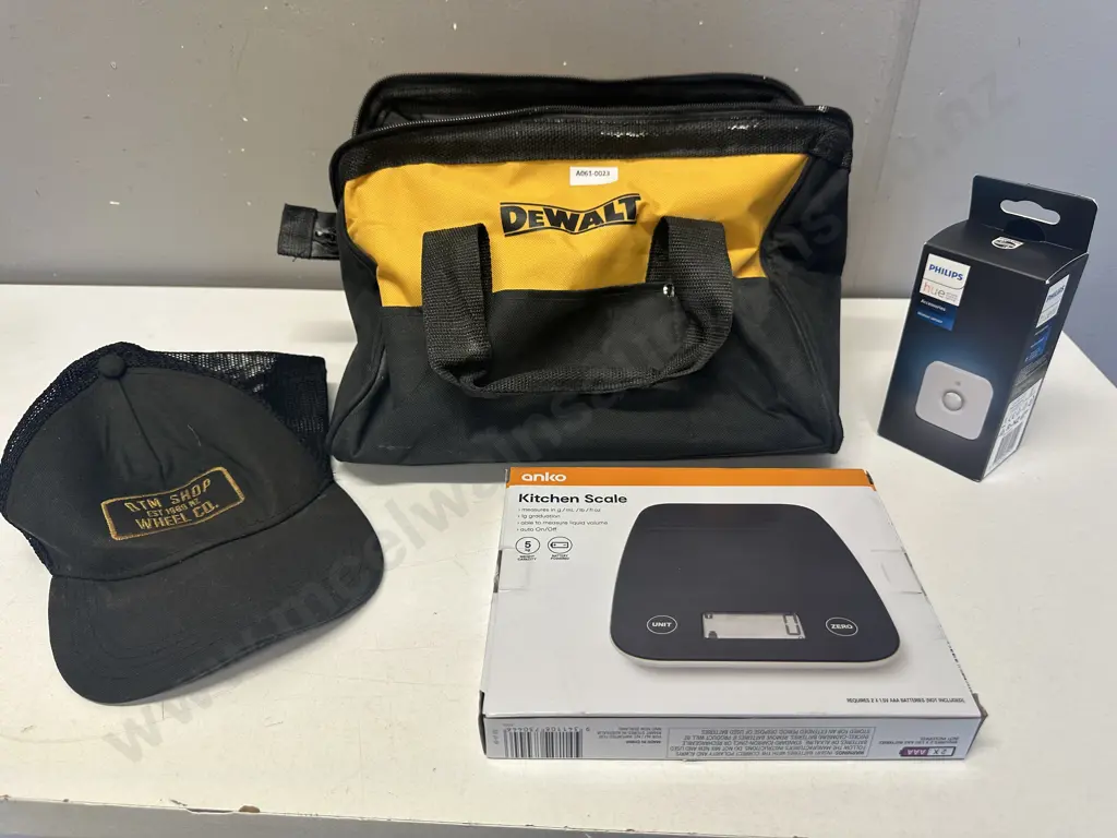 DeWalt Black & Yellow Toolbag, DTM Cap, Anko Kitchen Scales & Philips Hue Motion Sensor Image 1++
