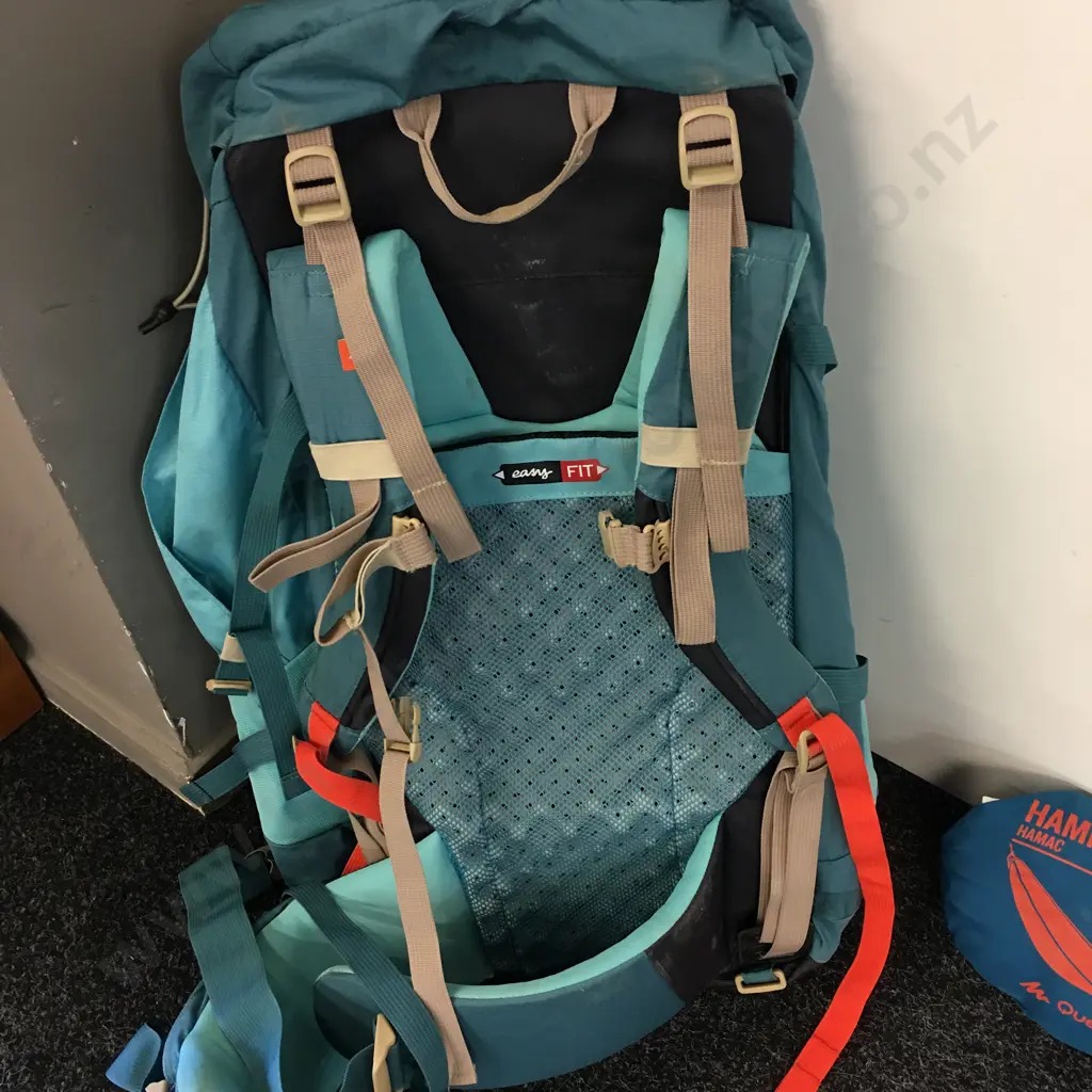 Quechua Teal Green Trekking Easyfil Backpack With Hammock Image 1++