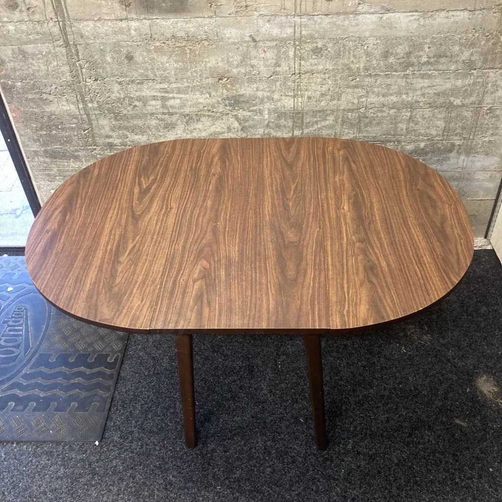 Mahogany Effect Oval Drop Leaf Table. H73 W79 D43/114cm Image 1++