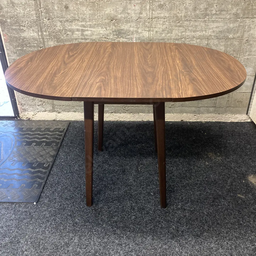 Mahogany Effect Oval Drop Leaf Table. H73 W79 D43/114cm Image 1++
