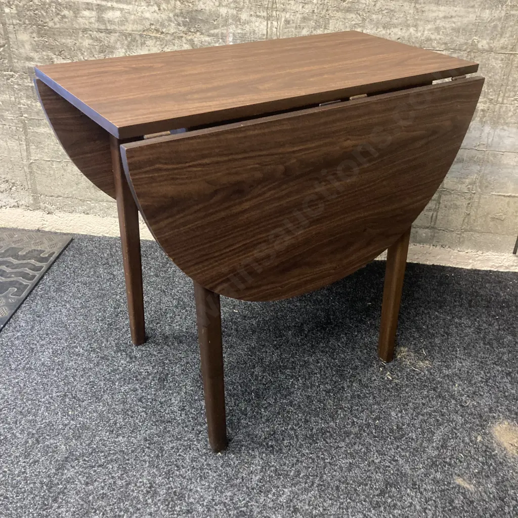 Mahogany Effect Oval Drop Leaf Table. H73 W79 D43/114cm Image 1++