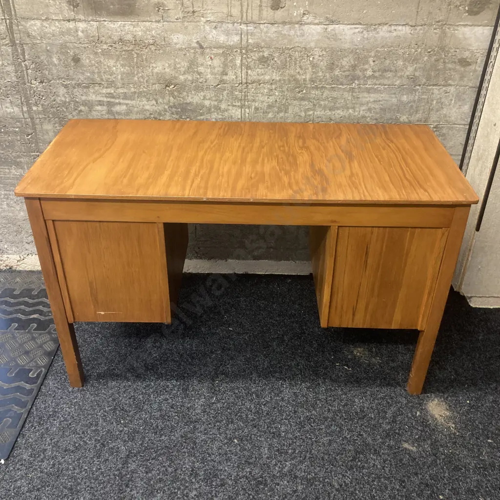 Vintage Wooden Students Desk, 6 Drawers, Original Handles. H74 W117 D52cm Image 1++