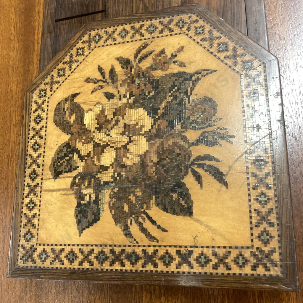 Tunbridge Ware Book Slide In Rosewood With Floral Mosaics c1870. 15.5 x 33 to 54cm Image 1++