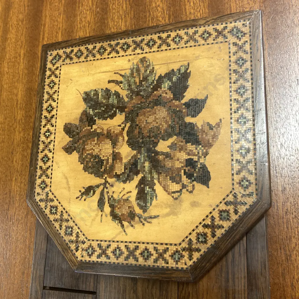 Tunbridge Ware Book Slide In Rosewood With Floral Mosaics c1870. 15.5 x 33 to 54cm Image 1++