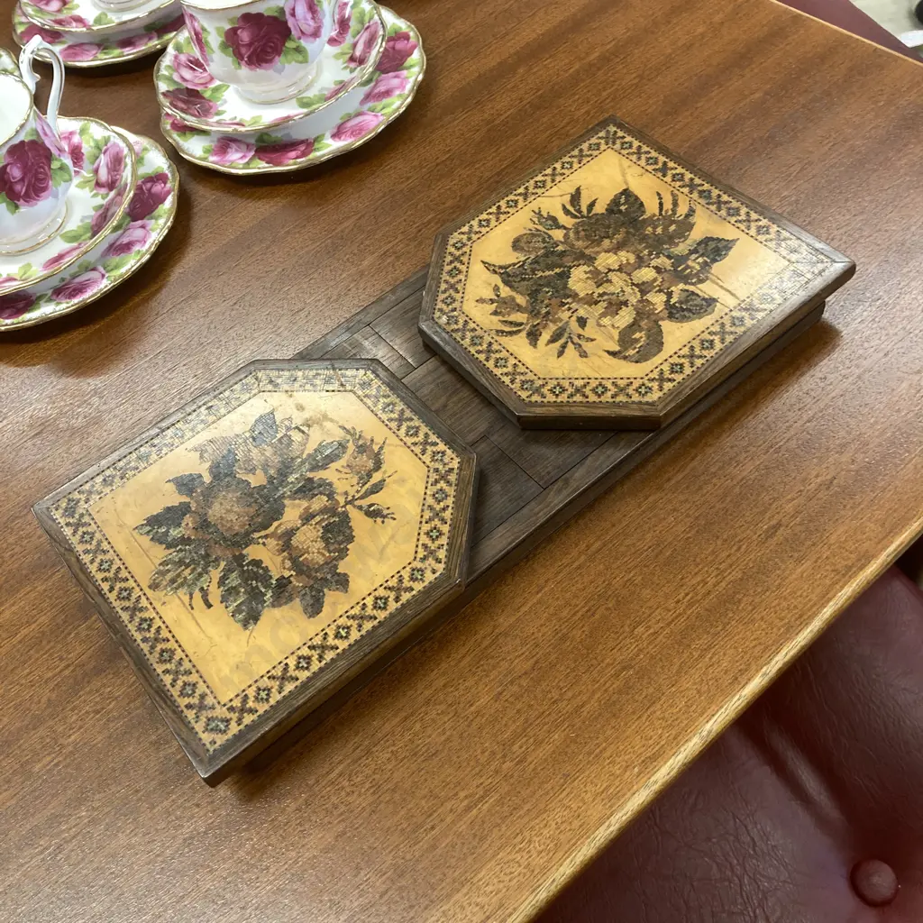Tunbridge Ware Book Slide In Rosewood With Floral Mosaics c1870. 15.5 x 33 to 54cm Image 1++