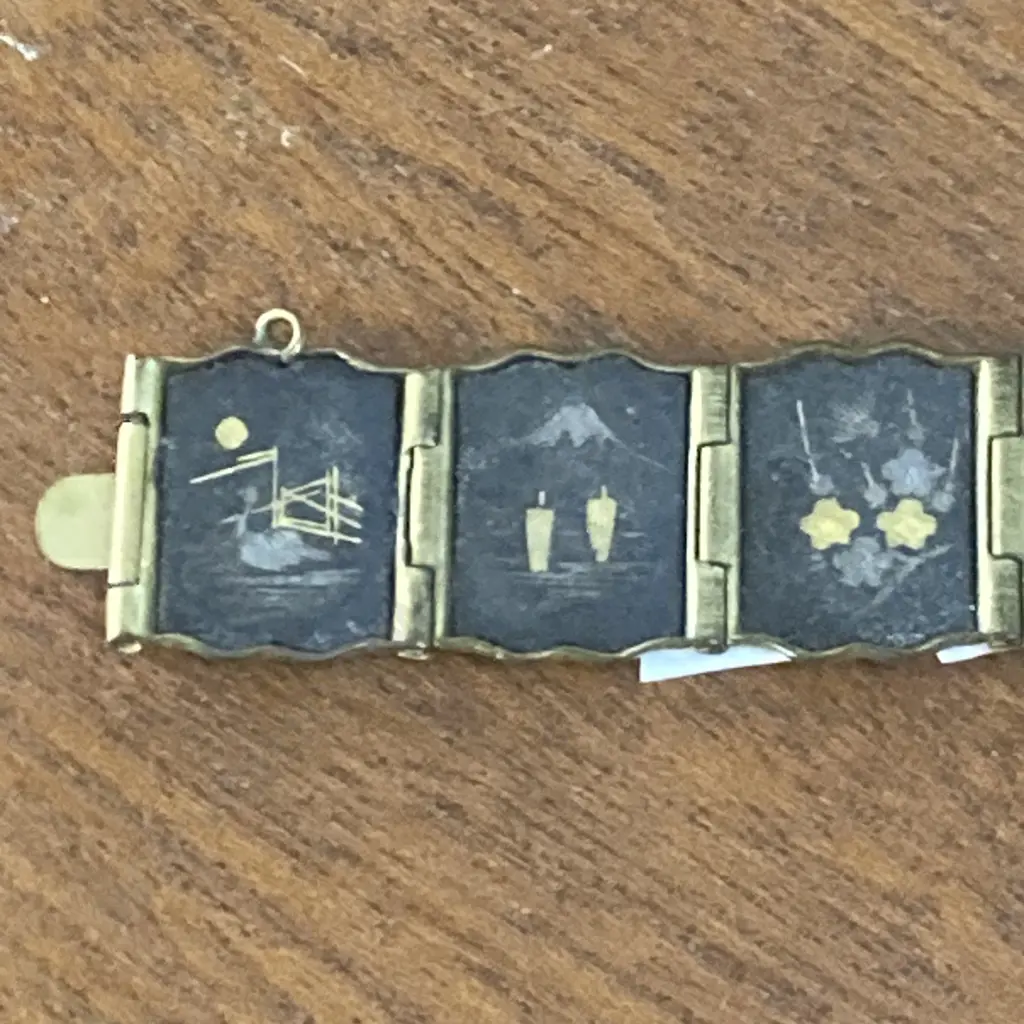 Vintage K24 Japanese Damascene Bracelet Black Gold Rectangular Panels Image 1++