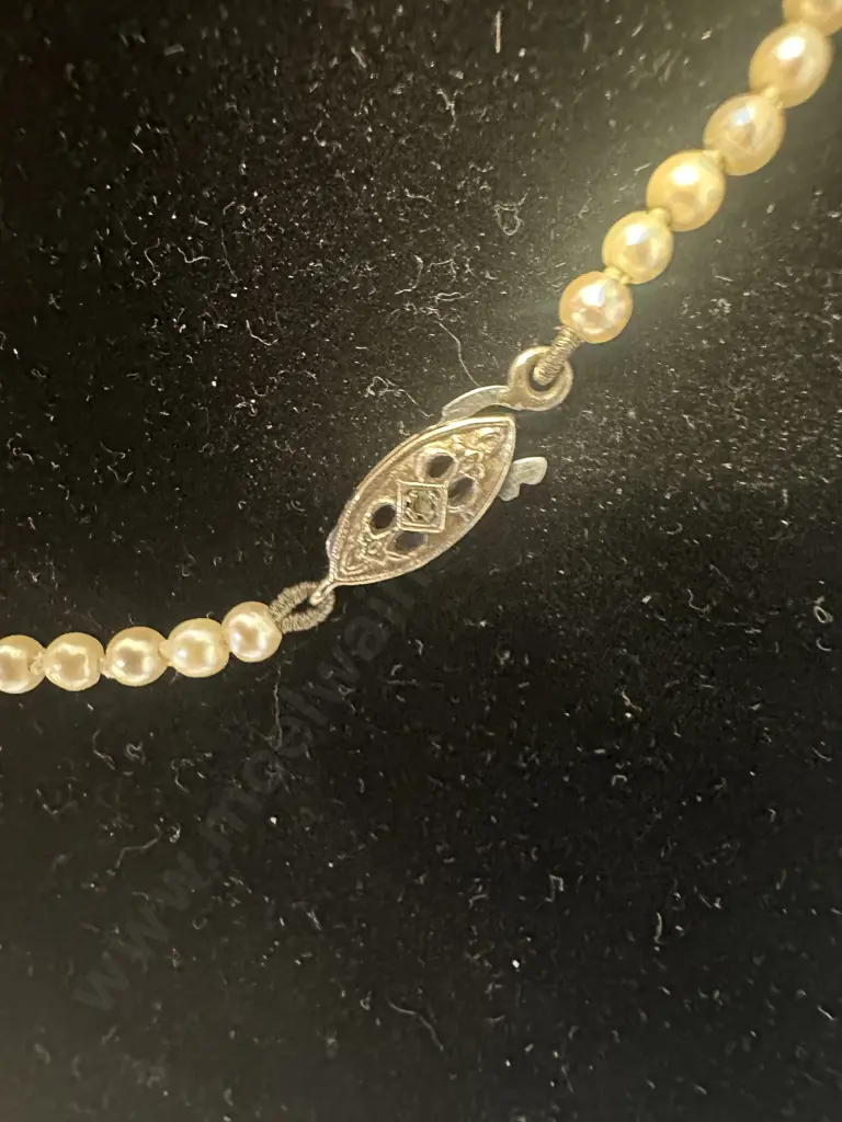 Vintage Pearl Necklace, Clasp Stamped Image 1++