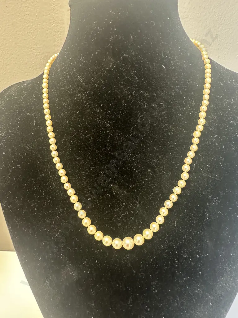 Vintage Pearl Necklace, Clasp Stamped Image 1++