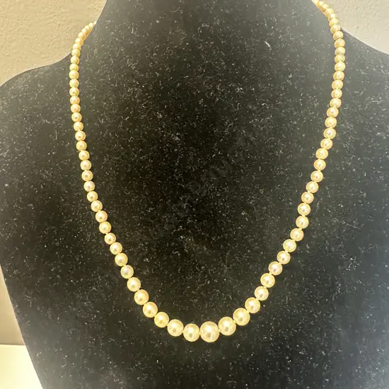 Vintage Pearl Necklace, Clasp Stamped