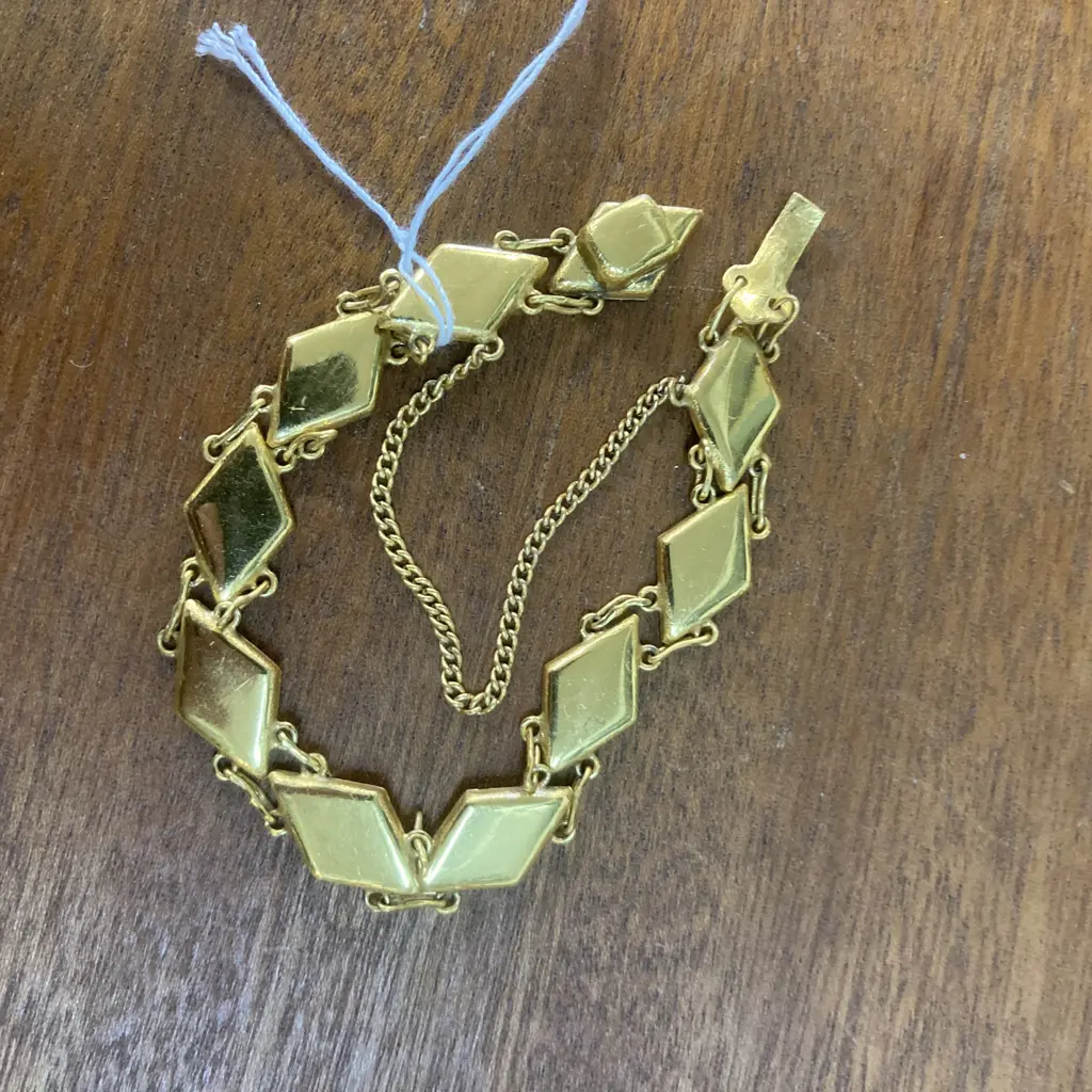 Vintage K24 Japanese Damascene Bracelet Black Gold Double Linked Diamond Shape Panels With Safety Chain Image 1++