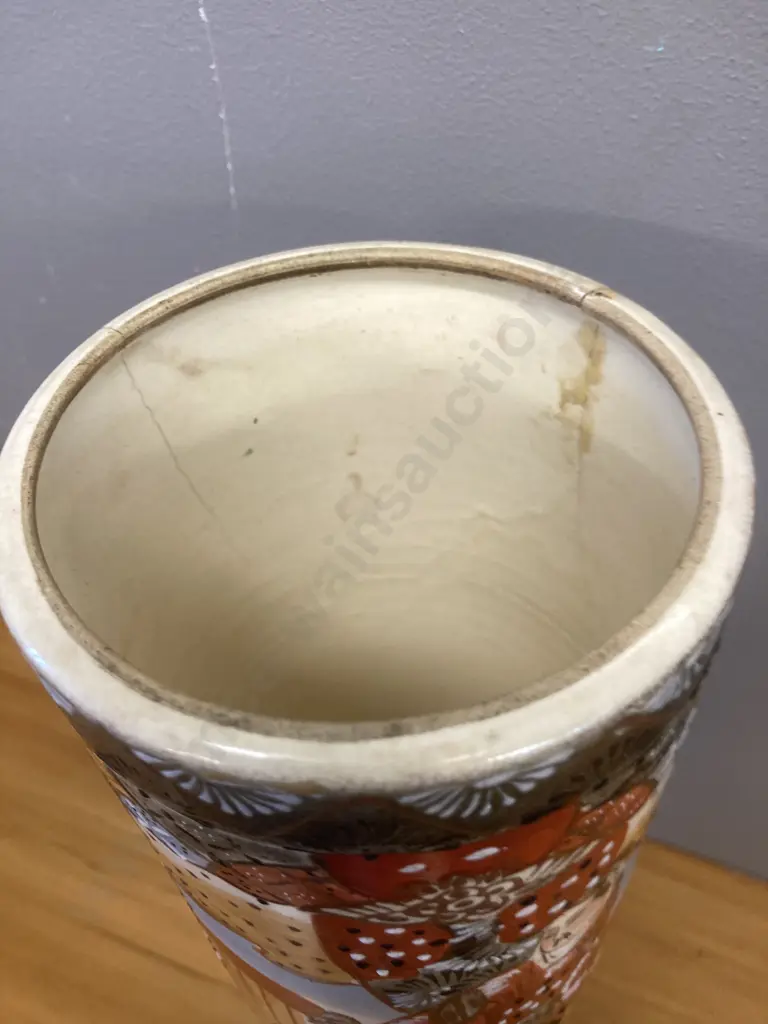 Early Japanese Satsuma Cylindrical Vase c1890. 32 x 12cm (As Found) Image 1++