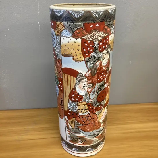 Early Japanese Satsuma Cylindrical Vase c1890. 32 x 12cm (As Found)