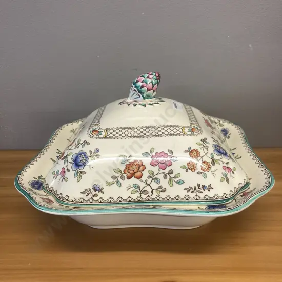 Spode Audley Green Edge Royal Jasmine Square Vegetable Tureen with Lid