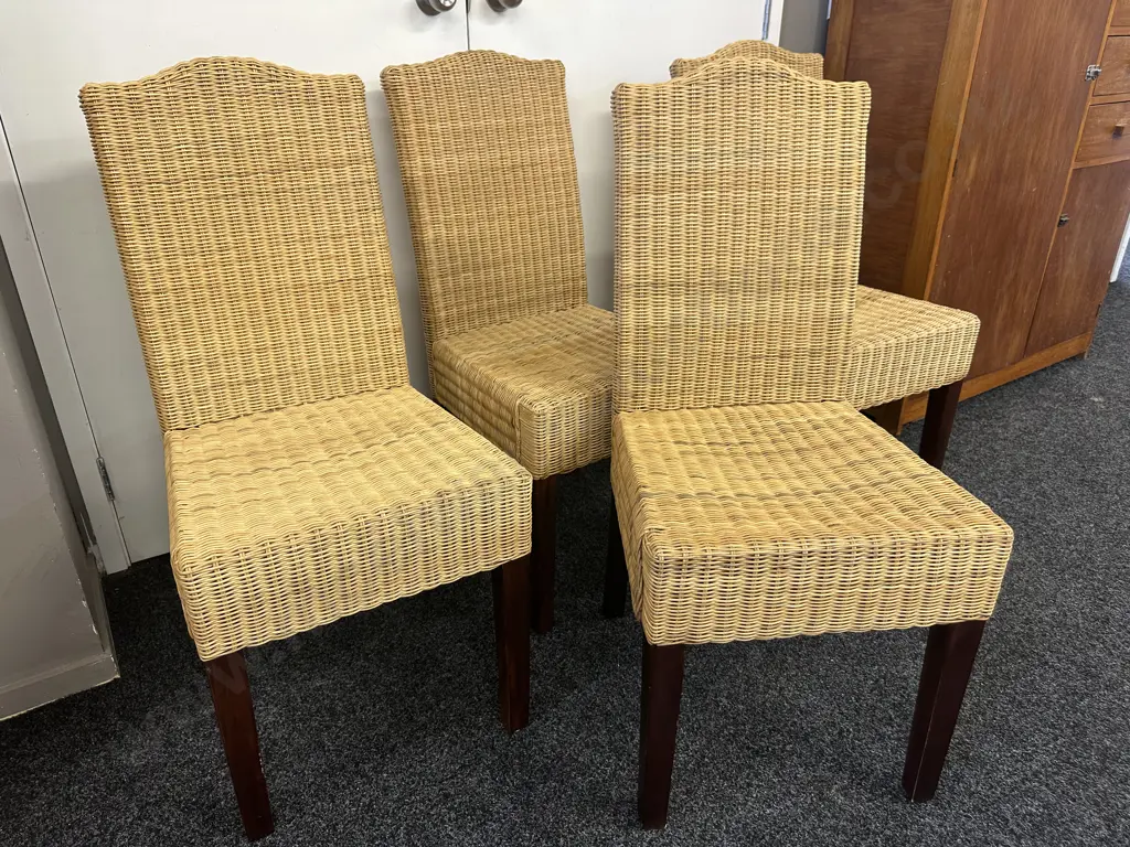Set Of Four cane Dining Chairs  Curved Top H97, W45cm. Image 1++