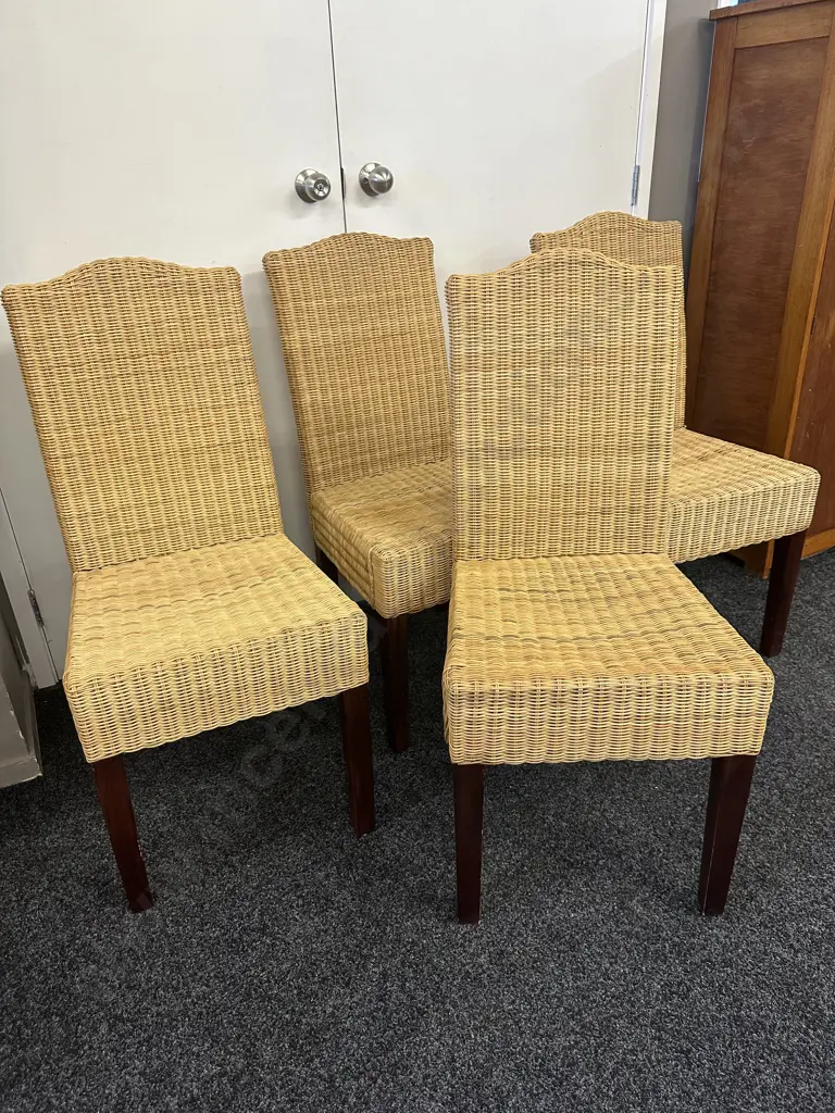 Set Of Four cane Dining Chairs  Curved Top H97, W45cm. Image 1++