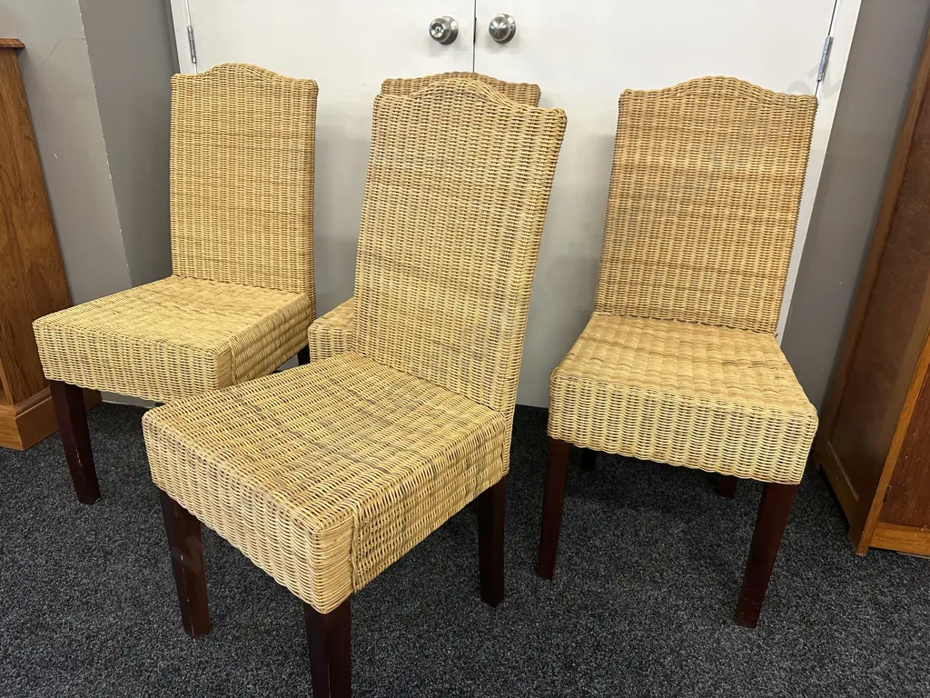 Set Of Four cane Dining Chairs  Curved Top H97, W45cm. Image 1++