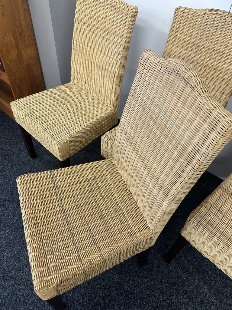 Set Of Four cane Dining Chairs  Curved Top H97, W45cm. Image 1++
